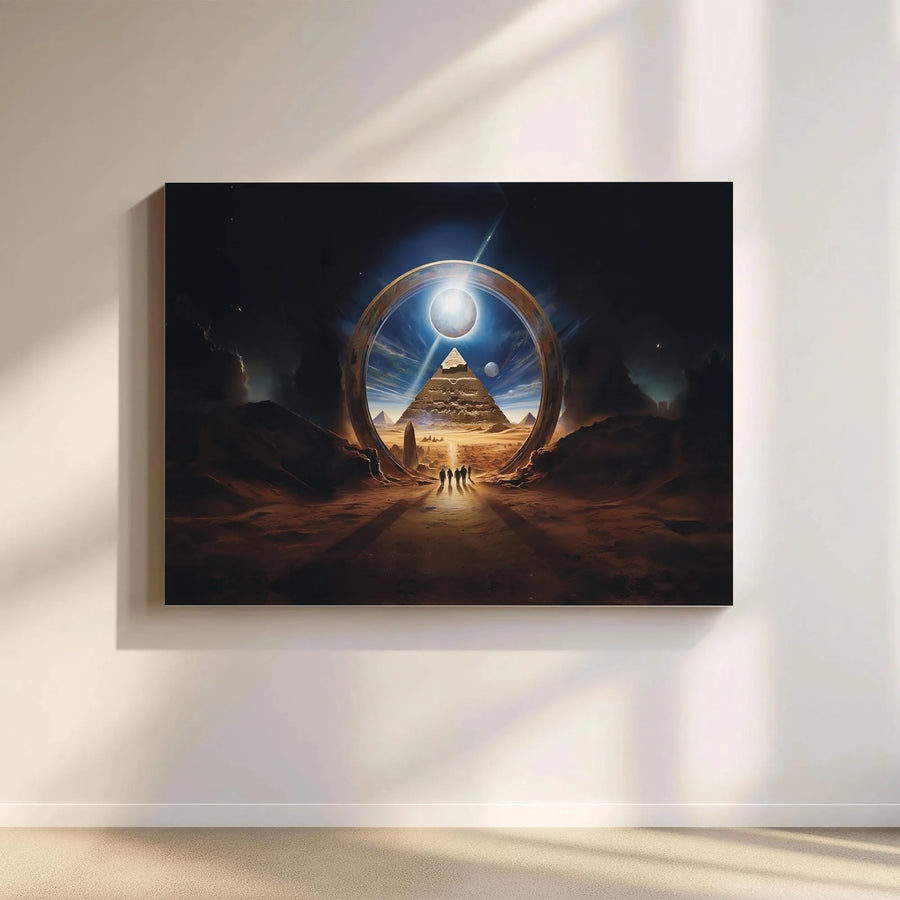 Sci-Fi Portal Canvas Print | Egyptian Pyramid Space Adventure | Premium Gallery Wrap Wall Art | Unique Home Office Decor Gift For Gamers