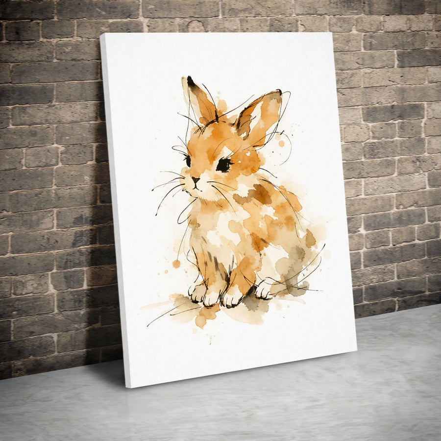 Watercolor Rabbit Canvas Wall Art | Cute Bunny Sketch Art Print | Premium Gallery Wrapped Canvas | Nursery Decor Gift for Kids Room