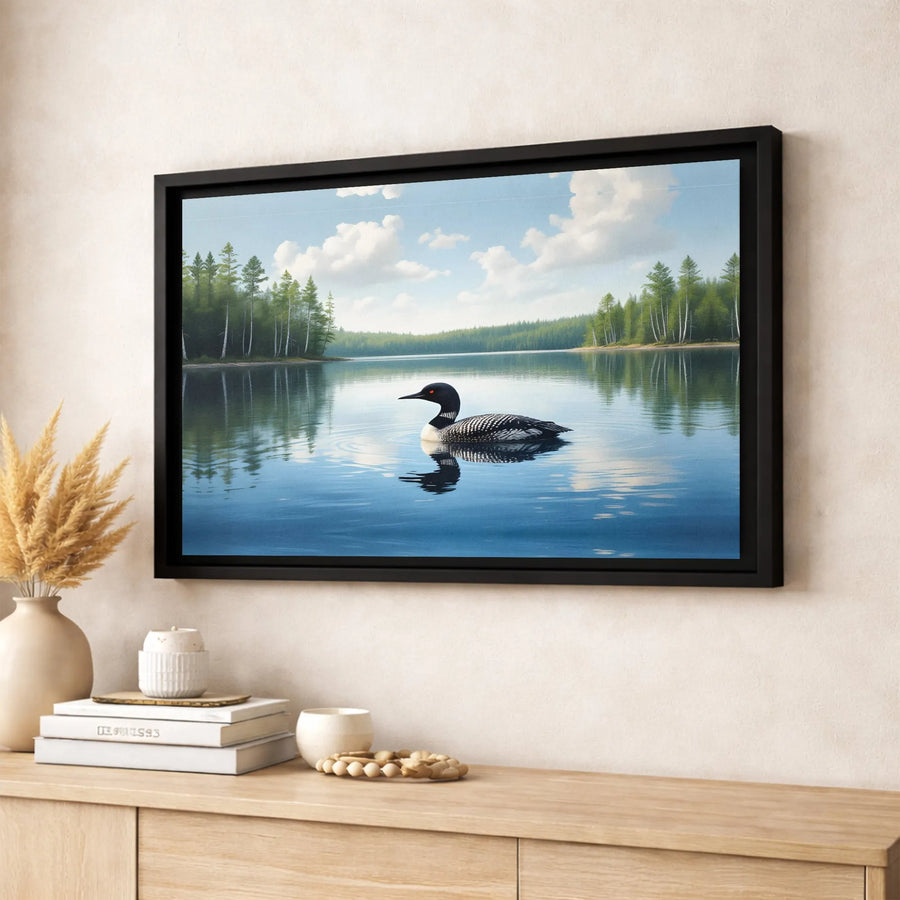 Common Loon Canvas Wall Art | Serene Forest Lake Landscape | Premium Gallery Wrapped Print | Nature Lover Home Decor Gift