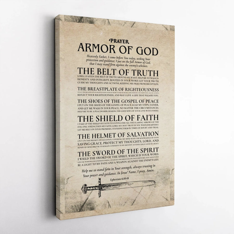 Armor of God Canvas Wall Art | Ephesians 6:10-18 Scripture Decor | Premium Canvas Print | Christian Home Decor Gift for Men
