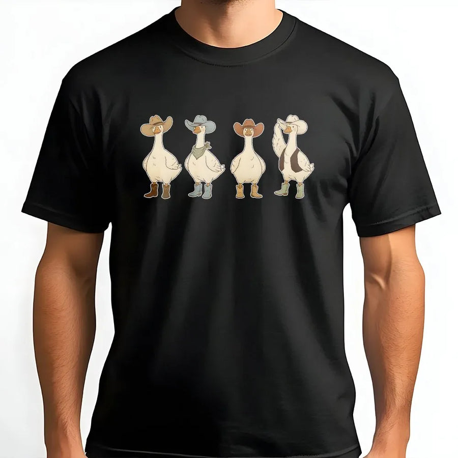 Funny Goose Cowboy T-Shirt | Wild West Animal Graphic Tee | Soft Breathable Cotton | Southern Rodeo Gift for Country Fans