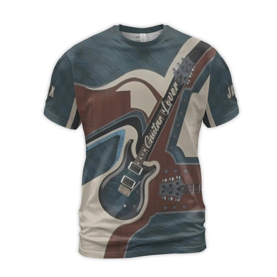 Electric Guitar Graphic T-Shirt | All-Over Print Music Design | Premium Soft Jersey Fabric | Guitar Player Gift for Men and Women