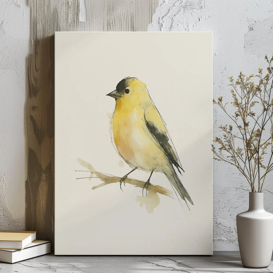 American Goldfinch Wall Art | Watercolor Bird Sketch Print | Premium Gallery Wrapped Canvas | Minimalist Nature Home Decor Gift