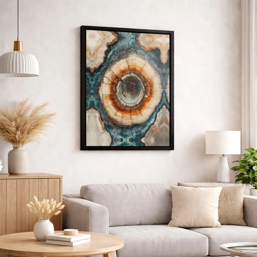 Abstract Geode Canvas Wall Art | Petrified Wood Tree Ring Print | 1.25-Inch Gallery Thick Canvas | Modern Home Decor Gift for Living Room
