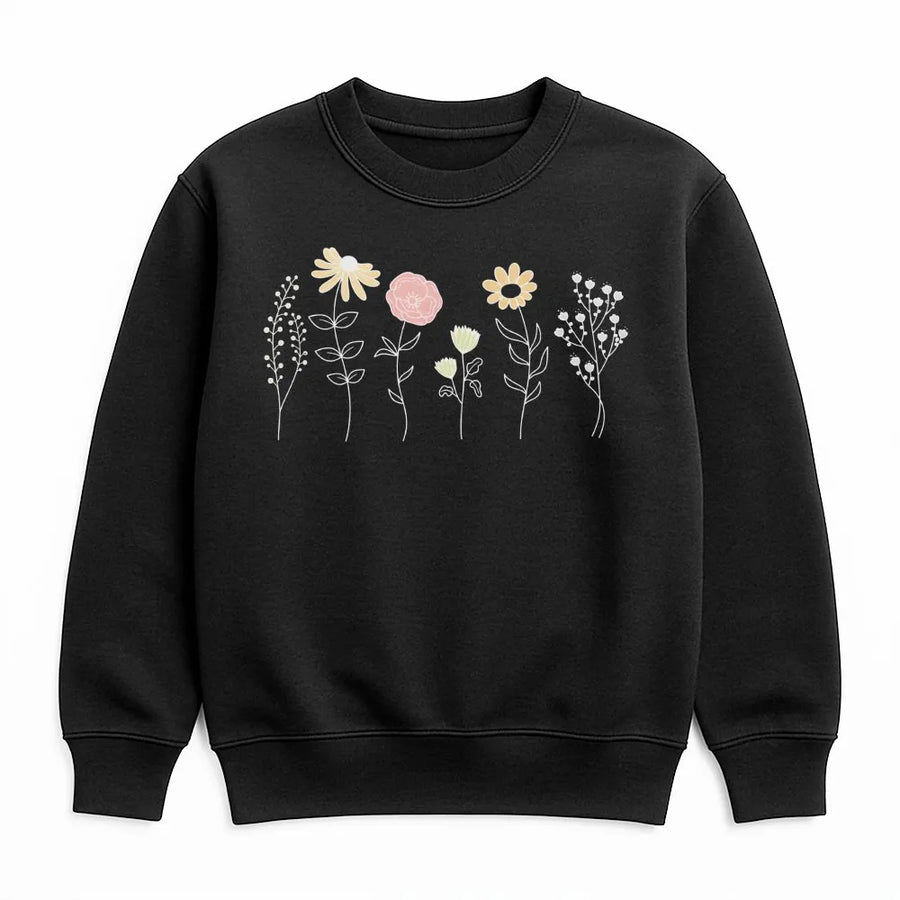 Wildflower Sweatshirt for Women | Minimalist Botanical Graphic | Premium Cotton-Blend Pullover | Boho Cottagecore Aesthetic Gift for Nature Lover