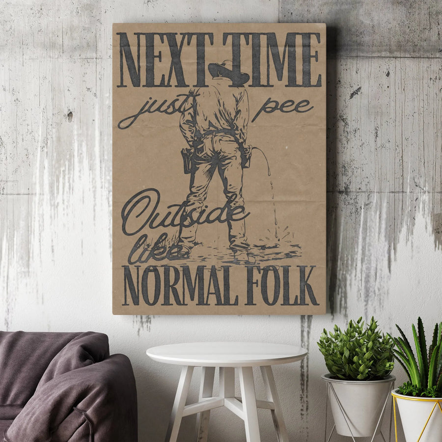 Cowboy Wall Art | Funny Western Bathroom Sign | Premium Canvas Print | Rustic Home Decor Gift for Him