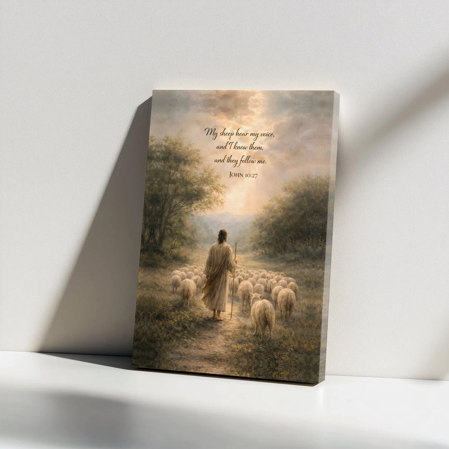 Jesus Good Shepherd Canvas Wall Art | John 10:27 Bible Verse Scripture | Premium Canvas Print | Christian Home Decor Religious Gift
