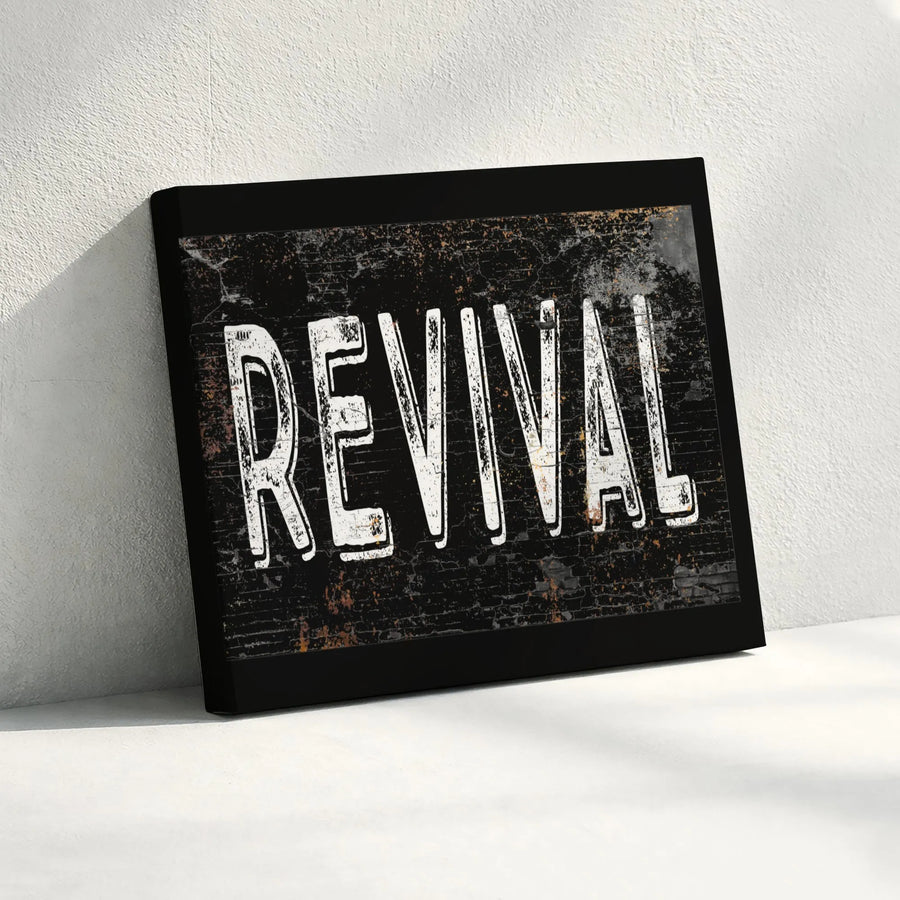 Revival Wall Art | Rustic Distressed Typography Canvas | 1.25 Inch Gallery Wrap | Motivational Home Decor Gift