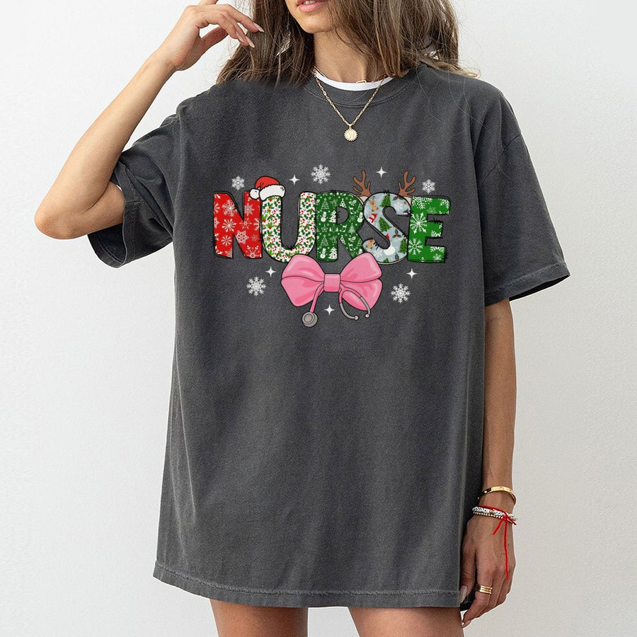 Christmas Nurse T-Shirt | Holiday Stethoscope Graphic Design | 100% Cotton Premium Tee | Cute Healthcare Worker Gift for RNs and Nursing Students