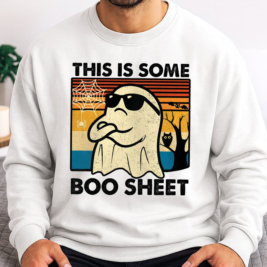 This Is Some Boo Sheet Sweatshirt | Retro Funny Ghost Halloween Graphic | Premium Cotton Blend | Spooky Season Gift for Men and Women