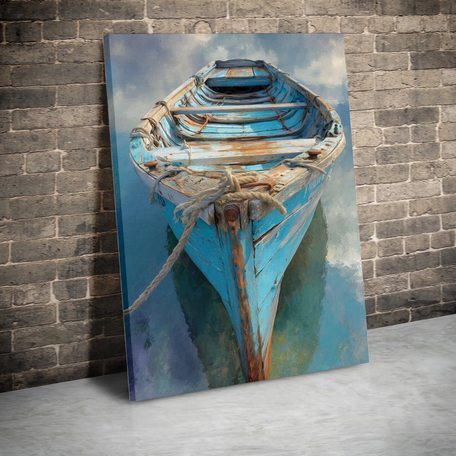 Rustic Boat Canvas Wall Art | Old Fishing Boat Painting Print | Premium Gallery Wrap | Nautical Home Decor Gift for Boaters