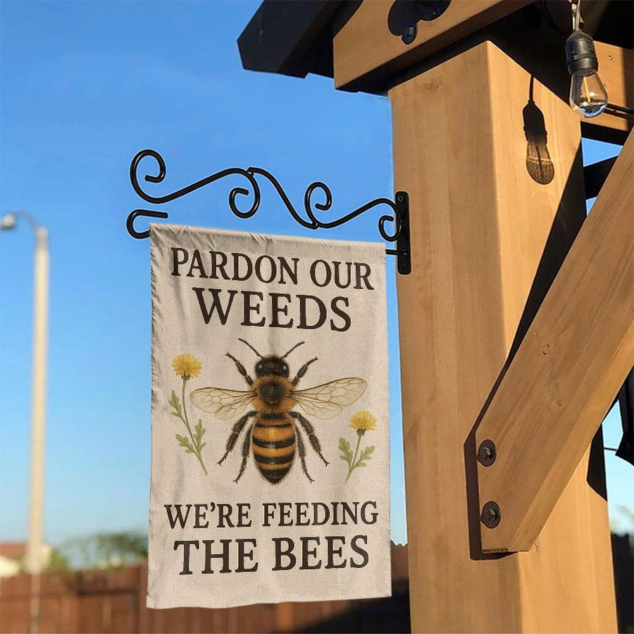 Pardon Our Weeds Bee Garden Flag | Eco-Friendly Pollinator Design | Durable Weather-Resistant Polyester | Perfect Gift for Gardeners and Nature Lovers