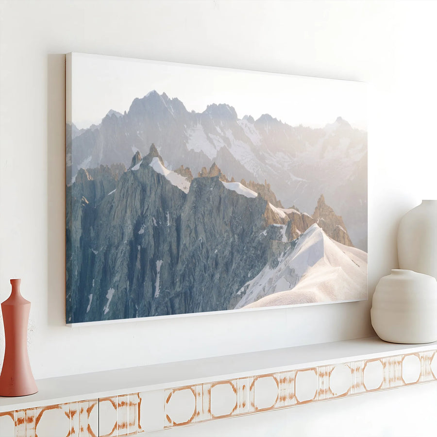 Mountain Landscape Canvas Print | Panoramic Snowy Peaks Photo | Thick Gallery Wrap Canvas | Modern Rustic Wall Decor Gift