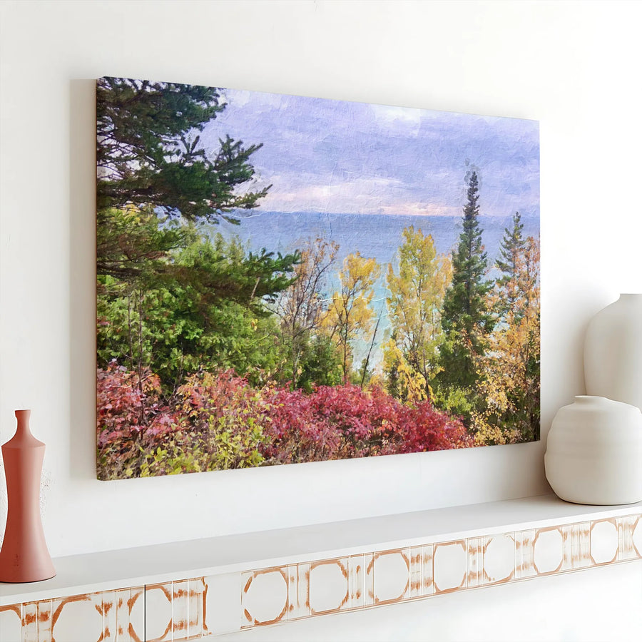 Autumn Forest Canvas Wall Art | Impressionist Fall Foliage Painting | Premium Gallery Wrapped Canvas | Rustic Home & Office Decor Gift