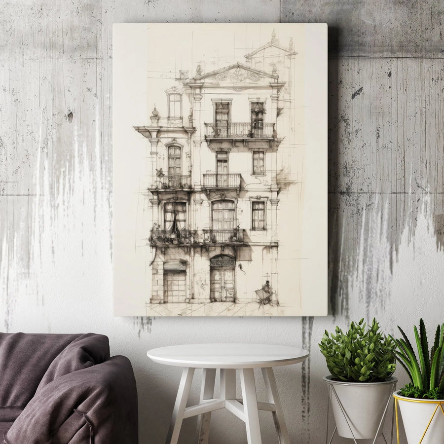 Architectural Sketch Canvas Wall Art | Ornate European Building Facade Print | Premium Gallery-Wrapped Gallery Quality | Fine Art Gift for Architects