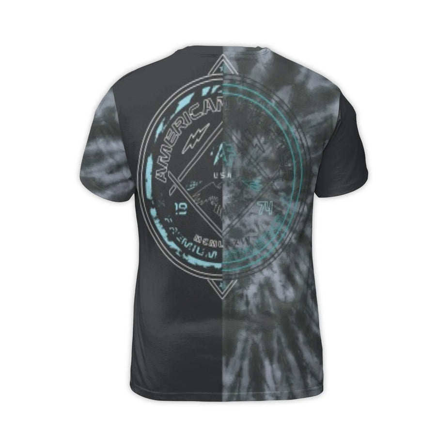 American Athletics Graphic T-Shirt | Split Tie-Dye All-Over Print | Premium Polyester Jersey | Men's Casual Sportswear Gift