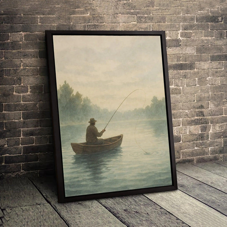 Fishing Canvas Wall Art | Fisherman in Boat Watercolor Print | Gallery-Quality 1.25-Inch Profile | Nature Lover Gift & Lake House Decor