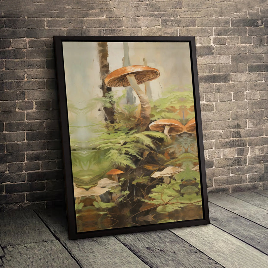 Forest Mushroom Canvas Wall Art | Moody Botanical Fern Print | Gallery-Quality 1.25" Profile | Cottagecore Decor for Nature Lovers