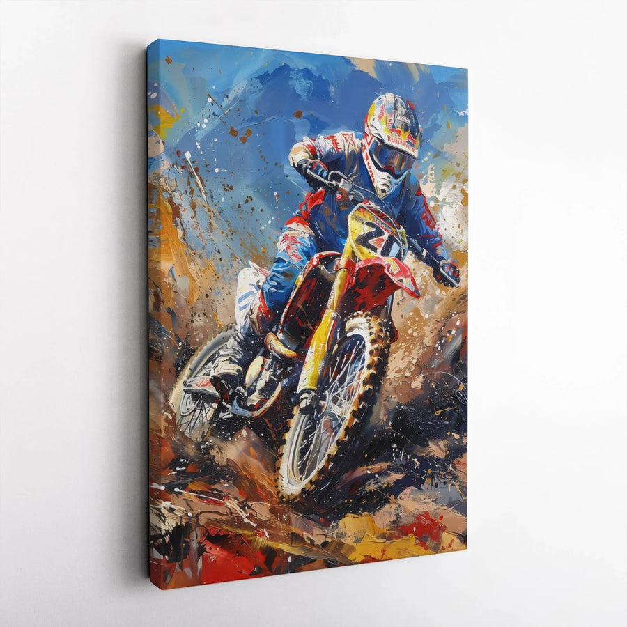 Motocross Dirt Bike Canvas Art | Abstract Action Racing Splatter Print | 1.25-Inch Premium Gallery Wrap | Gift for Motocross Fan & Bike Rider