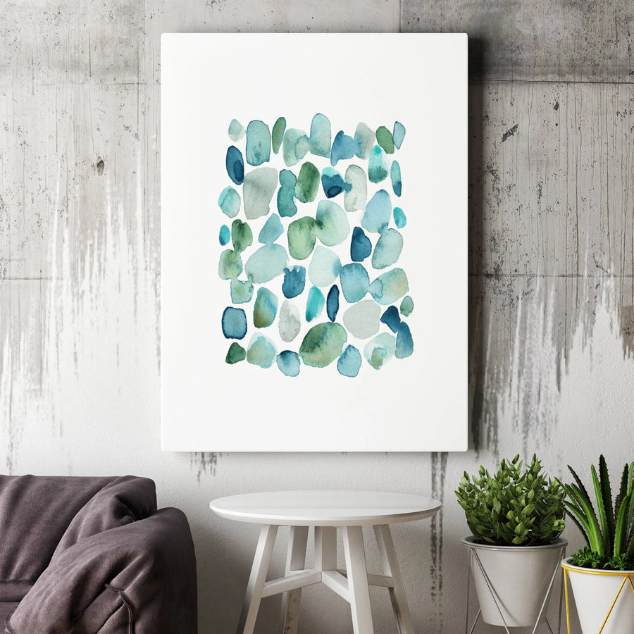 Abstract Blue and Green Watercolor Canvas | Modern Pebbles Wall Art | Premium Gallery-Wrapped Print | Minimalist Home & Office Decor Gift