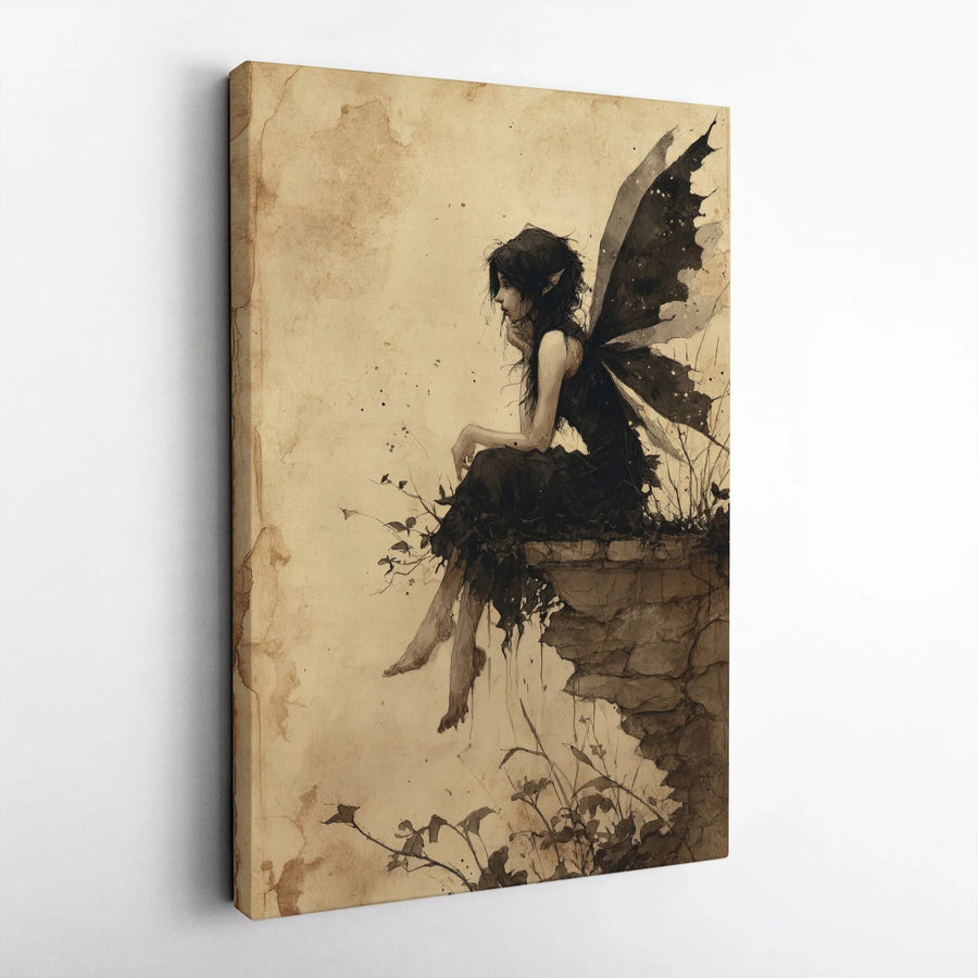 Gothic Fairy Wall Art | Dark Fantasy Aesthetic Illustration | Premium Gallery Wrapped Canvas | Moody Gift for Fantasy Lovers