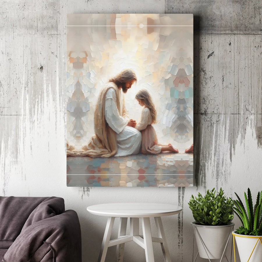 Jesus With Child Wall Art | Praying Together Religious Canvas Print | Premium Fade-Resistant Decor | Faithful Christian Home Gift