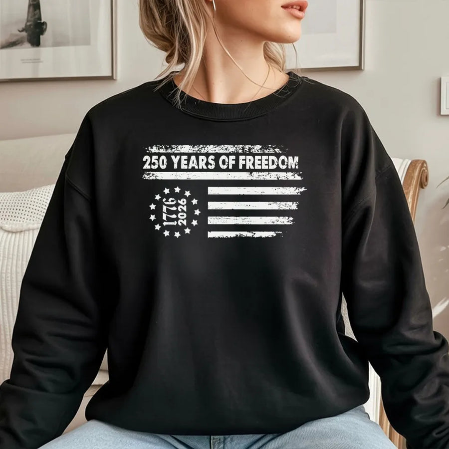 250 Years of Freedom Sweatshirt | Vintage American Flag 1776-2026 Design | Soft Cotton Blend Sweatshirt | Patriotic 4th of July Gift for Men and Women