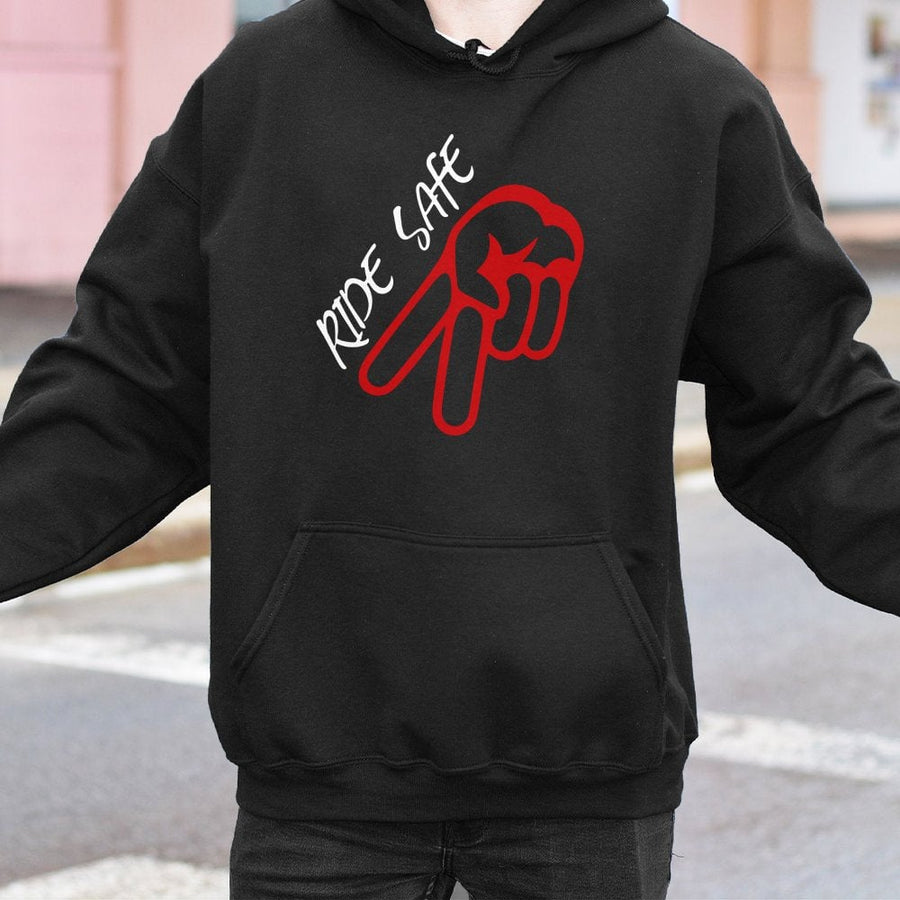 Ride Safe Motorcycle Hoodie | Biker Peace Sign Graphic Pullover | Premium Cotton Blend Fleece | Gift for Riders and Motorcyclists