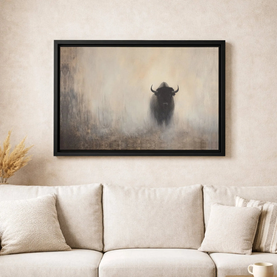 American Bison Canvas Art | Moody Wildlife Mist Print | Gallery-Quality 1.25-Inch Profile | Rustic Lodge Decor for Nature Lovers