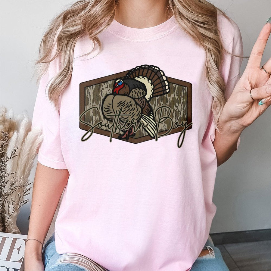 Southern Boy Turkey Hunting T-Shirt | Camo Graphic Print | 100% Premium Cotton | Outdoor Lifestyle Gift for Him