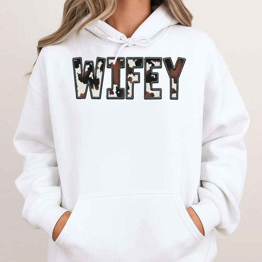 Wifey Hoodie | Western Cow Print Aesthetic | Premium Cotton Blend | Gift For Bride Or Newlywed Wife