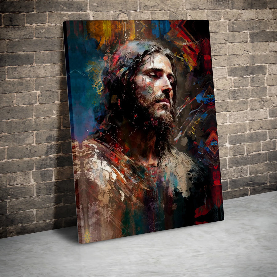 Jesus Christ Canvas Wall Art | Abstract Colorful Portrait | Premium 1.25 Inch Gallery Wrap | Religious Home Office Decor Gift