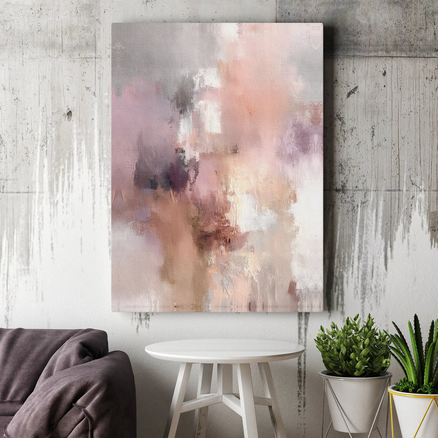 Abstract Canvas Wall Art | Blush Pink and Gray Modern Painting | Premium Gallery Wrapped Print | Minimalist Home Decor for Living Room Office