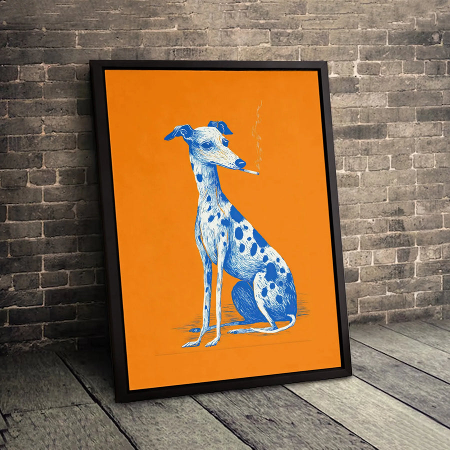 Smoking Whippet Dog Canvas Wall Art | Pop Art Style Portrait | Premium 1.25-Inch Thick Gallery Wrap | Unique Home Decor Gift for Dog Lovers