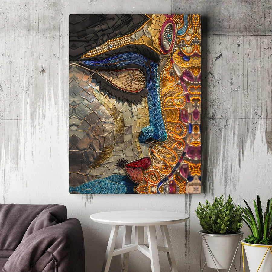 Abstract Buddha Face Canvas Print | Bejeweled Mosaic Spiritual Wall Art | Gallery Wrapped Premium Quality | Zen Meditation Decor Gift