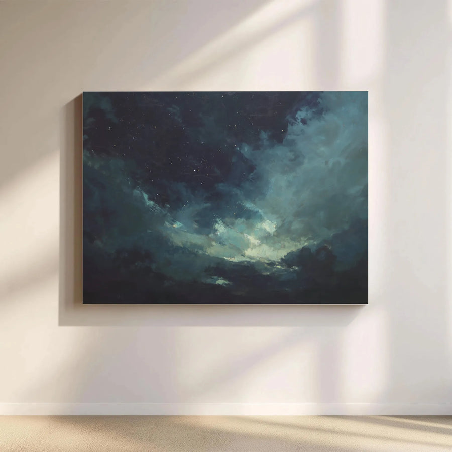 Moody Night Sky Canvas Print | Atmospheric Stormy Clouds Wall Art | Premium Gallery Wrapped Decor | Modern Abstract Gift for Home Office