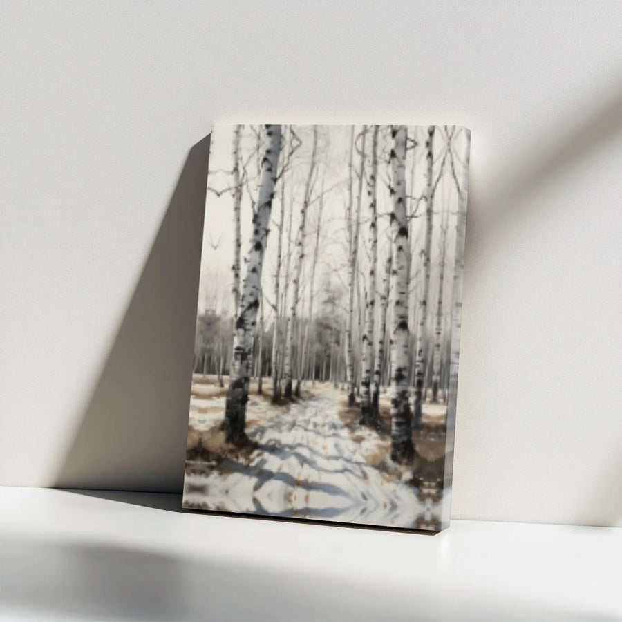 Birch Tree Forest Canvas Art | Snowy Path Winter Landscape | Gallery Wrapped Premium Canvas | Modern Farmhouse Wall Decor for Living Room