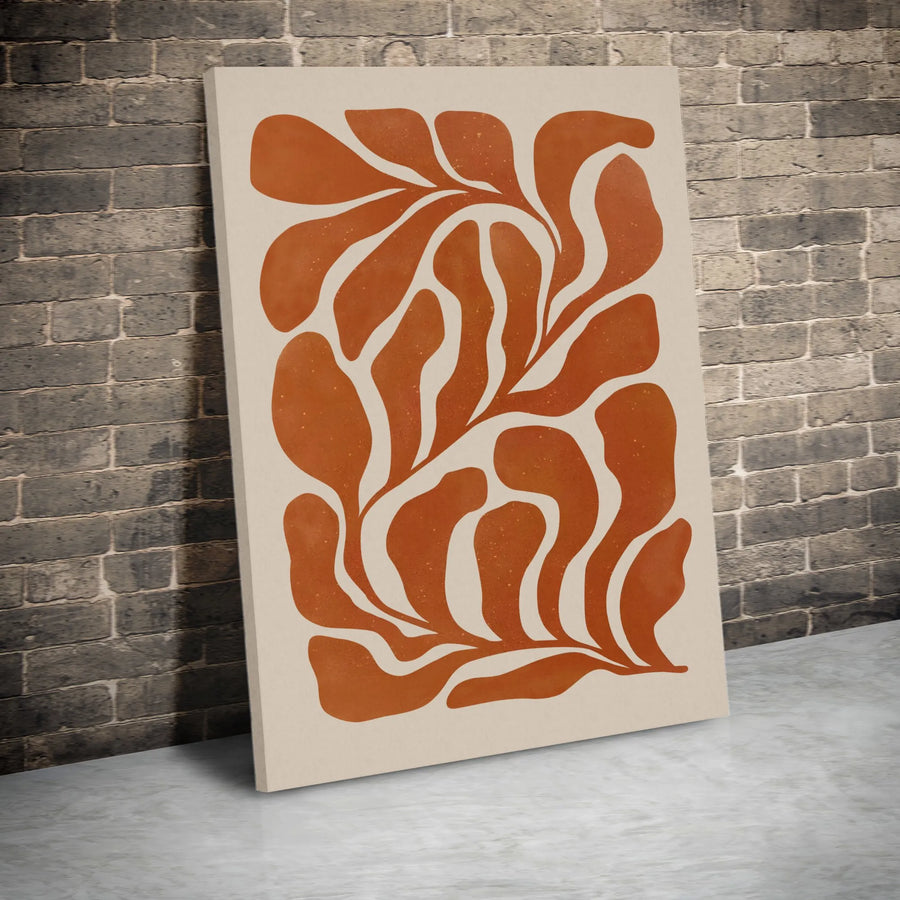 Abstract Botanical Canvas Wall Art | Terracotta Mid-Century Modern Leaf Print | Premium Gallery-Wrapped Decor | Minimalist Living Room Gift