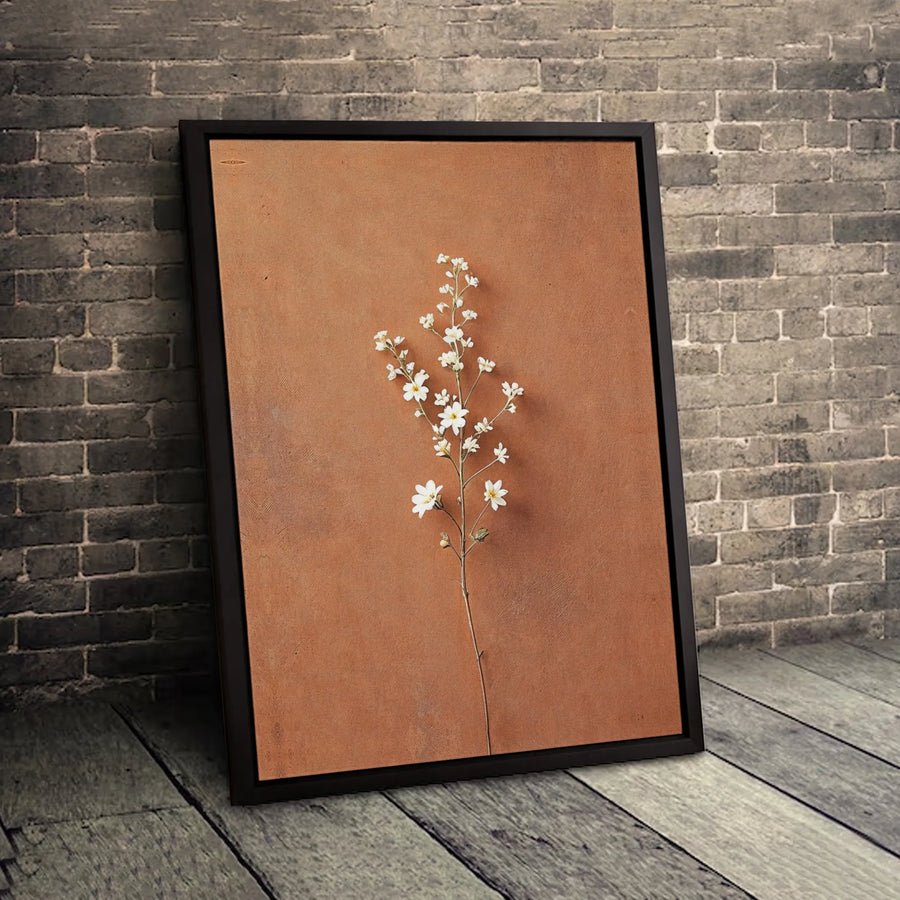 Minimalist Wildflower Wall Art | White Botanical Stem on Terracotta Canvas | Gallery Quality Decor | Modern Earth Tone Gift for Home