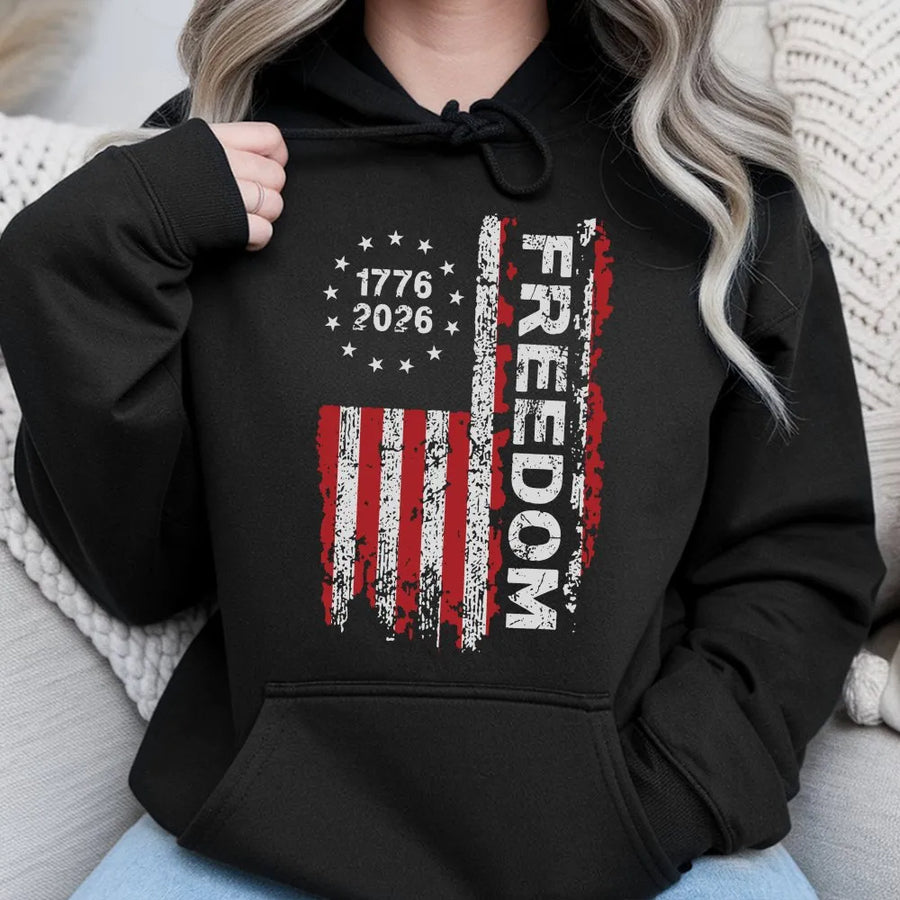 USA 250th Anniversary Hoodie | Distressed Freedom Flag Graphic | Premium Cotton | Commemorative 1776-2026 Patriotic Gift for Men and Women