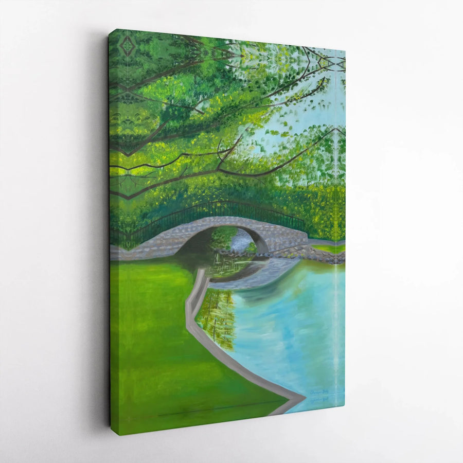 Park Landscape Canvas Print | Impressionist Stone Bridge Painting | Premium Gallery Wrap Wall Art | Serene Nature Decor Gift for Home Office
