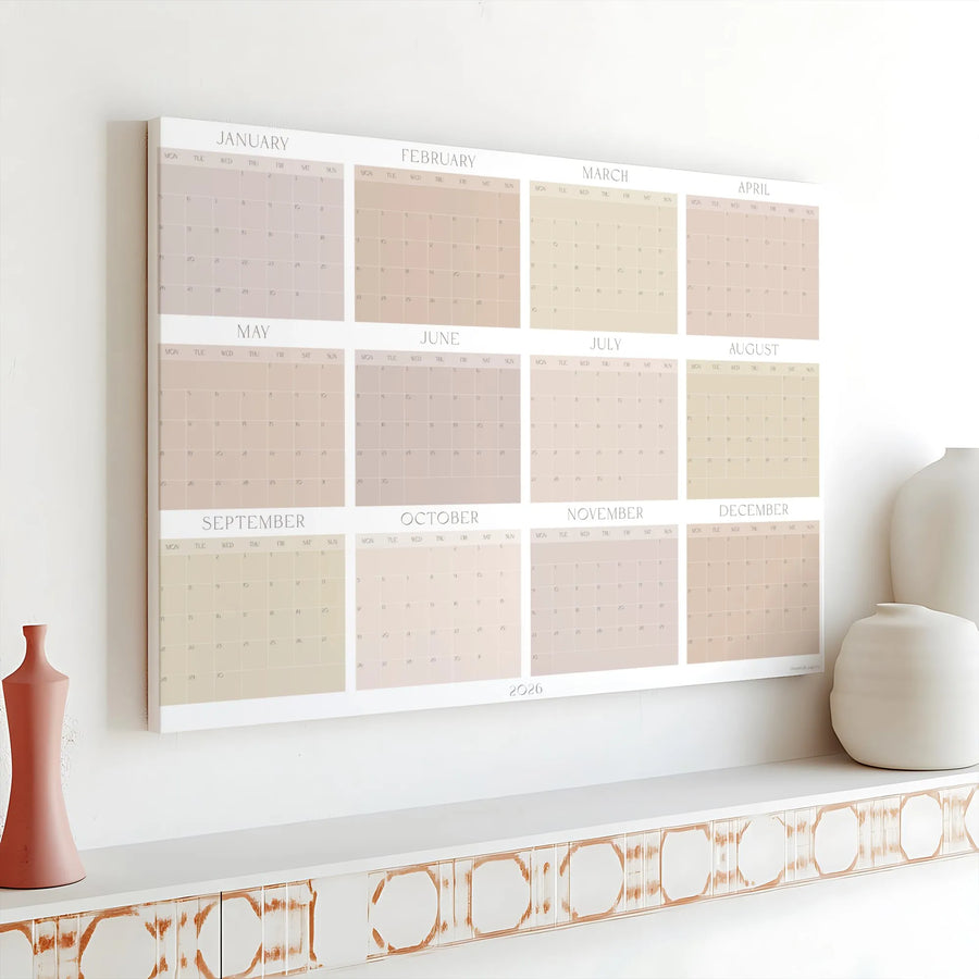 2026 Yearly Wall Calendar Canvas | Minimalist Neutral Monthly Planner | Gallery Wrapped Premium Wall Art | Modern Home & Office Decor Gift