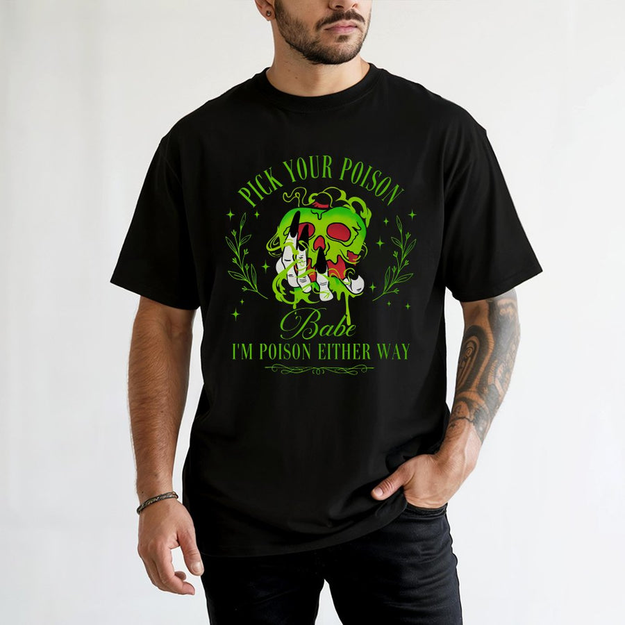 Pick Your Poison T-Shirt | Gothic Witchy Apple Graphic | Premium 100% Cotton Tee | Spooky Halloween Gift for Her Women Alternative Fashion