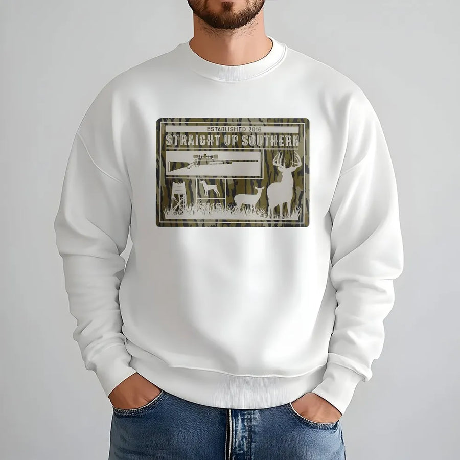 Deer Hunting Sweatshirt | Straight Up Southern Camo Graphic | Soft Cotton Blend | Outdoorsman Gift for Hunter