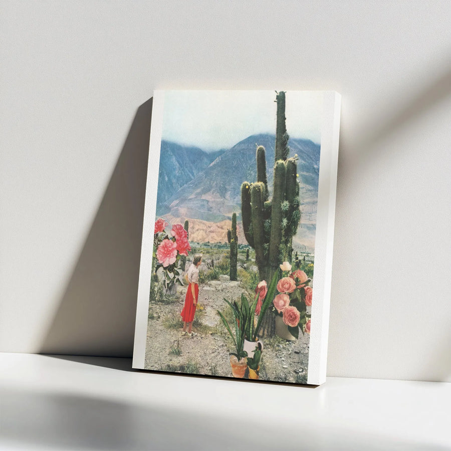 Surreal Desert Collage Vertical Canvas Print | Vintage Botanical & Cactus Wall Art | Premium Gallery Style Canvas | Eclectic Home Decor Gift