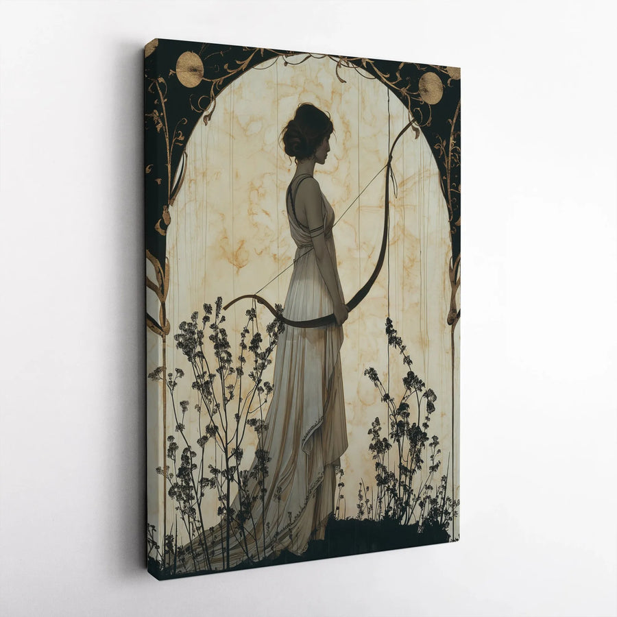 Artemis Greek Goddess Canvas Print | Art Nouveau Archer Wall Art | Premium Fade-Resistant Gallery Wrap | Elegant Mythology Decor for Home Office