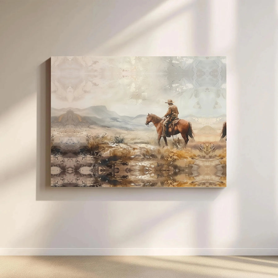 Western Cowboy Canvas Print | Vintage Desert Horse Wall Art | 1.25 Inch Premium Gallery Wrap | Rustic Home Decor Gift for Him