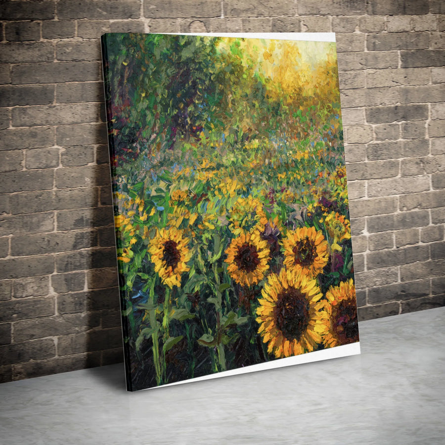 Sunflower Field Canvas Wall Art | Impressionist Floral Painting Print | Premium Gallery Wrapped Canvas | Farmhouse Living Room Decor Gift