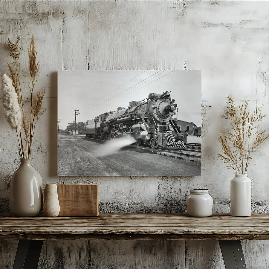 Steam Locomotive Canvas Wall Art | Vintage Train Photography Print | Premium 1.25" Gallery Wrap | Industrial Office or Home Decor Gift