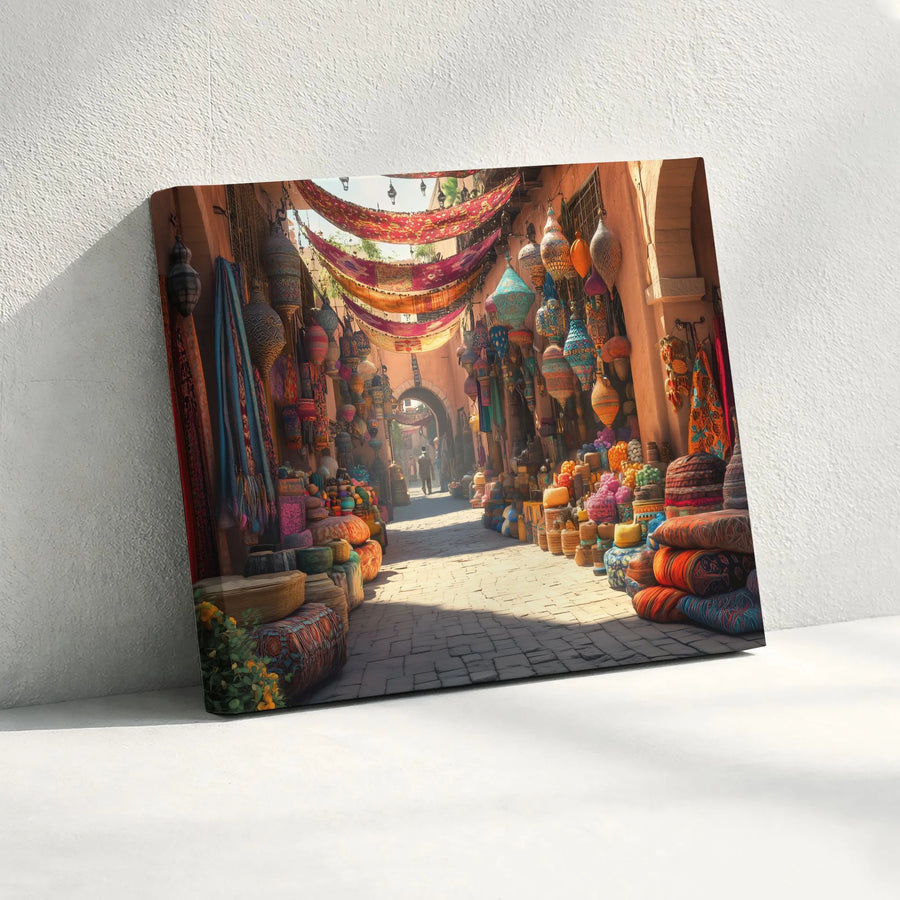 Moroccan Market Canvas Art | Vibrant Souk Alley Scene Print | Premium Gallery-Quality Canvas | Bohemian Home Decor Gift